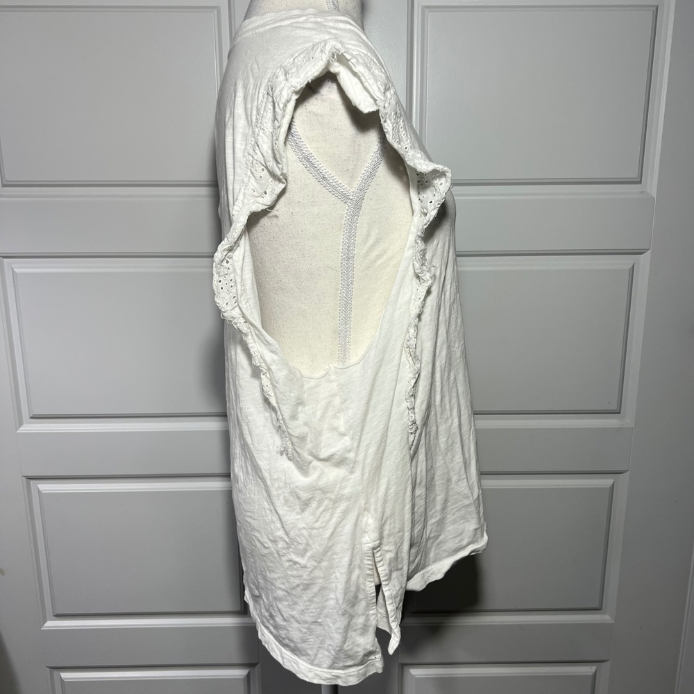 Anthropologie PILCRO White Cotton Eyelet Lace Ruffle Sleeve Top Shirt Small - Picture 5 of 8